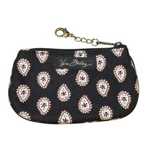 Vera Bradley Black Paisley Cotton ID Wallet Coin Purse With Zipper & Keychain Cl